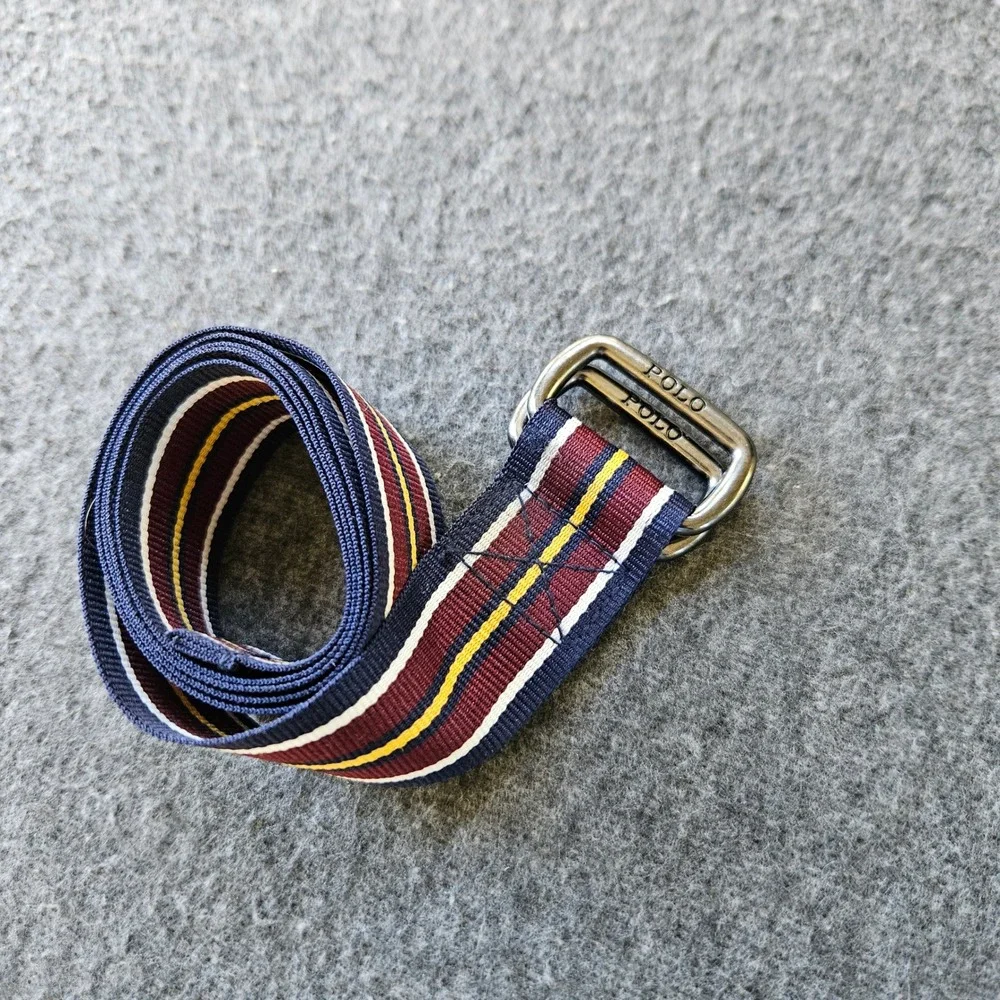 Polo Ralph Lauren Kids Striped Webbed Belt D-Ring Adjustable Sz 34in Preppy EUC